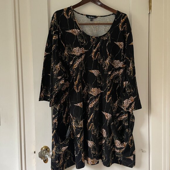 Ulla Popken Black with Cheetah spots 28/30 Women's Tunic Top 100% Cotton - Picture 2 of 6